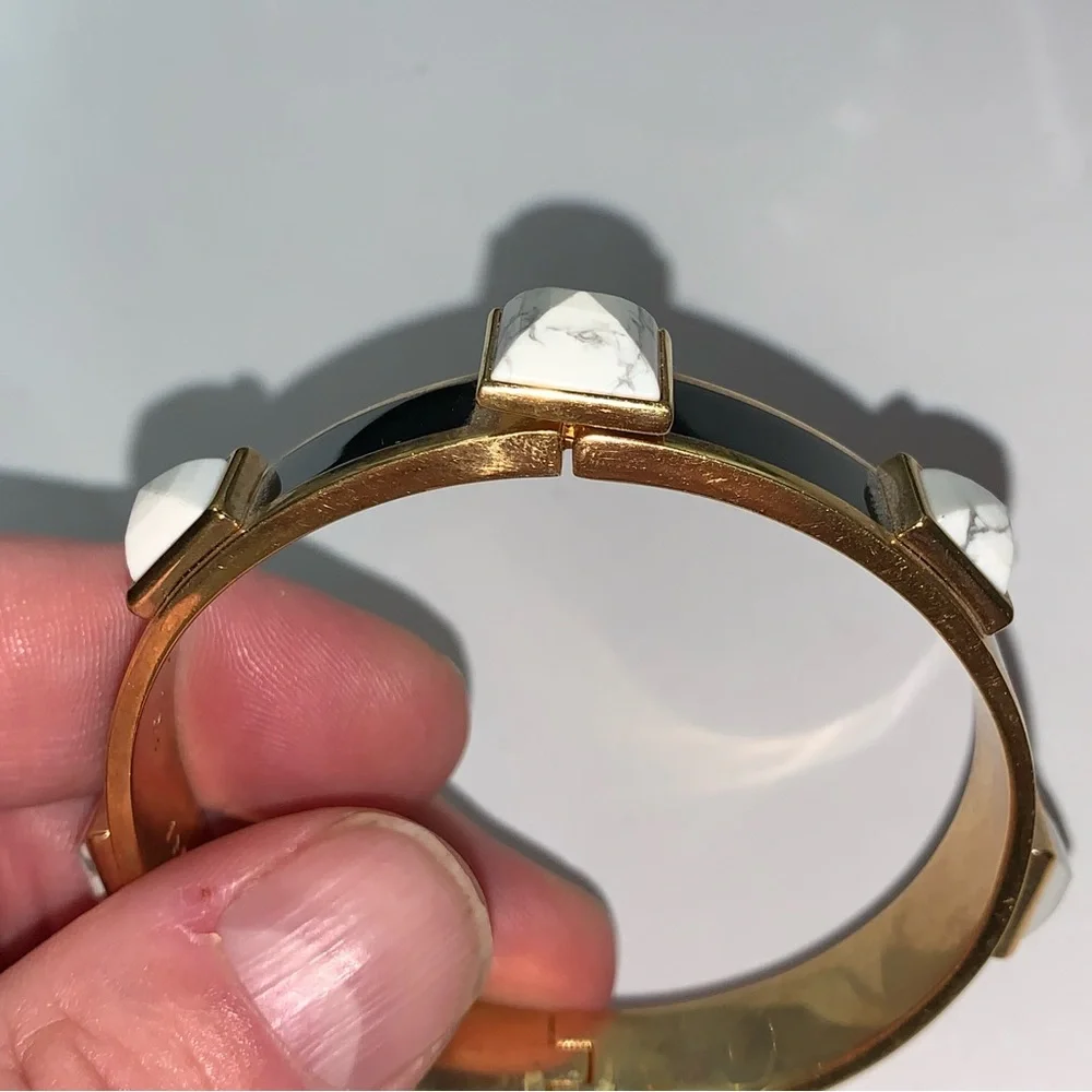 HENRI BENDEL 14k yellow gold plated CLICK CLACK cuff BRACELET w/stone STUDS - Picture 7 of 16